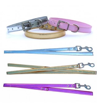Set collare + guinzaglio metallizato brillanti cane S250